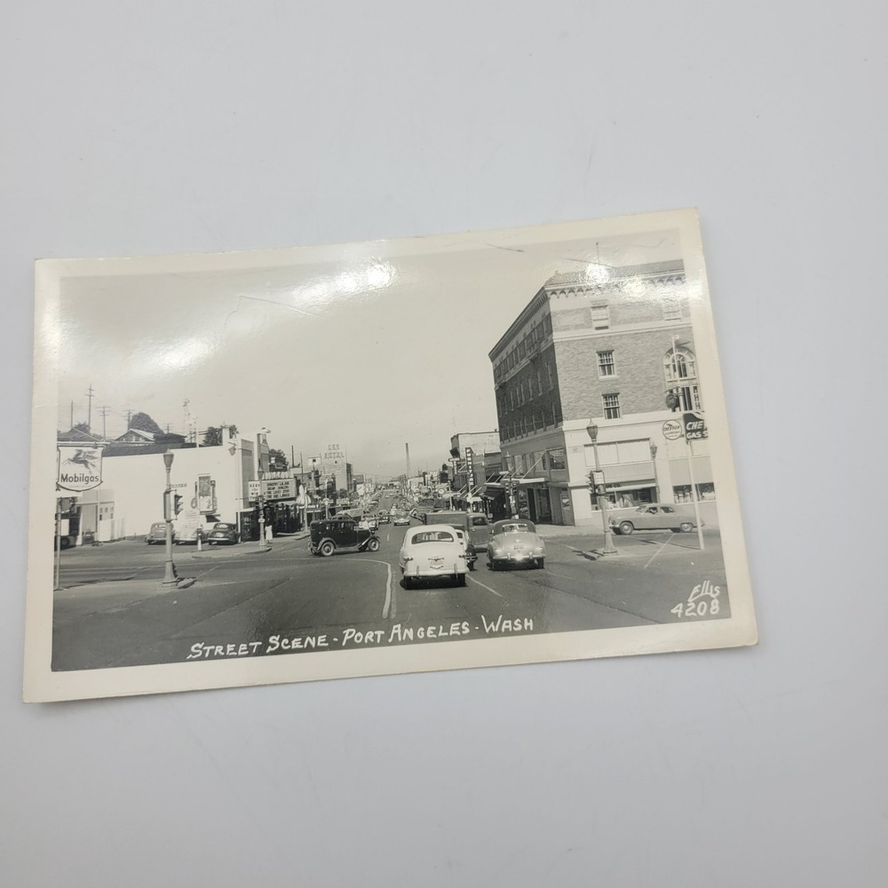 Vintage Port Angelesβ Washington Street Scene Real Photo Postcard Ellis 4208